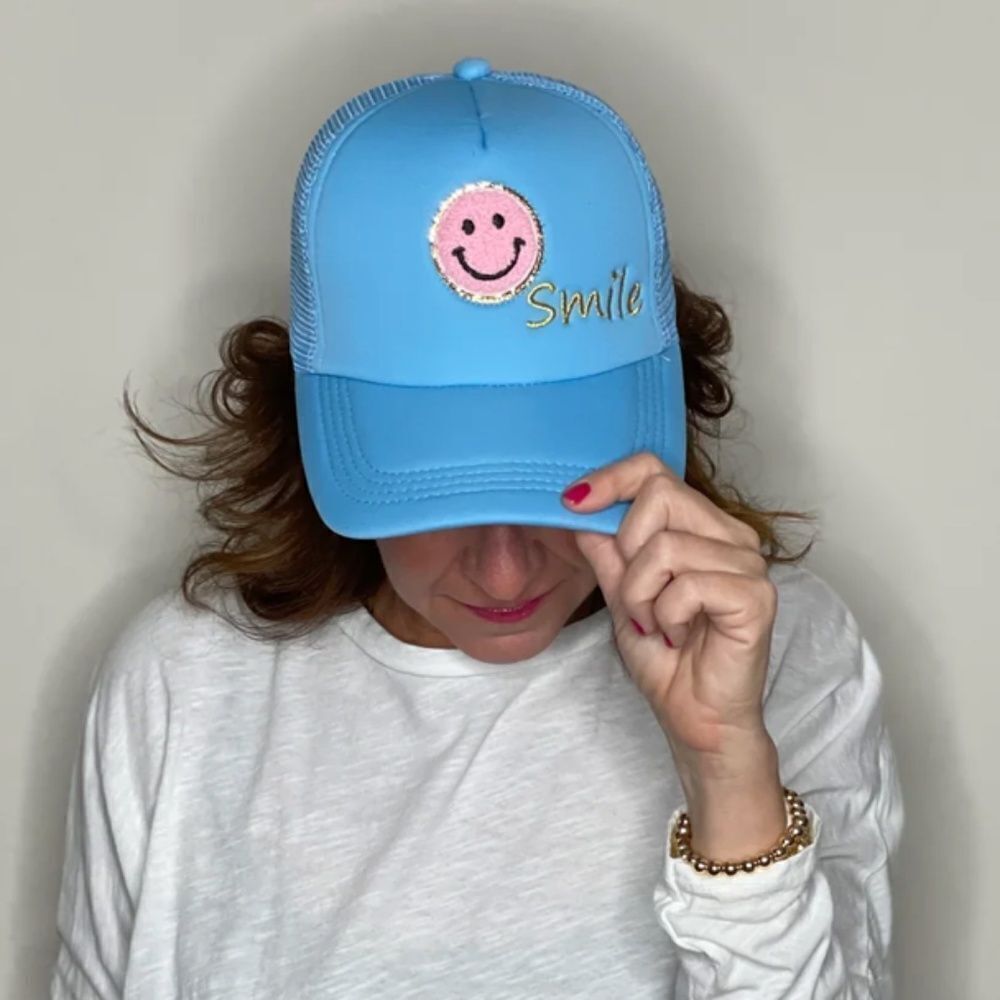 Smile Trucker Hat - Blue with Smiley Face - Like New - Snap Back - Picture 2 of 6